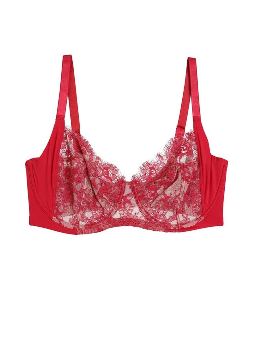🆕 Skarlett Blue Entice Sheer Lace Side Support Balconette Bra 34DDD Red #324143 - Picture 4 of 9